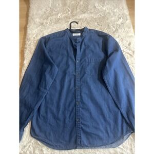 Express  Shirt Men's L‎ Button Up Classic Stretch Quick Dry Cotton Blend Blue